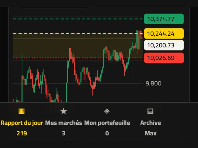 Un graphique avec les lignes du haut de la fourchette de prix quotidienne et des niveaux de support et de résistance antérieurs.