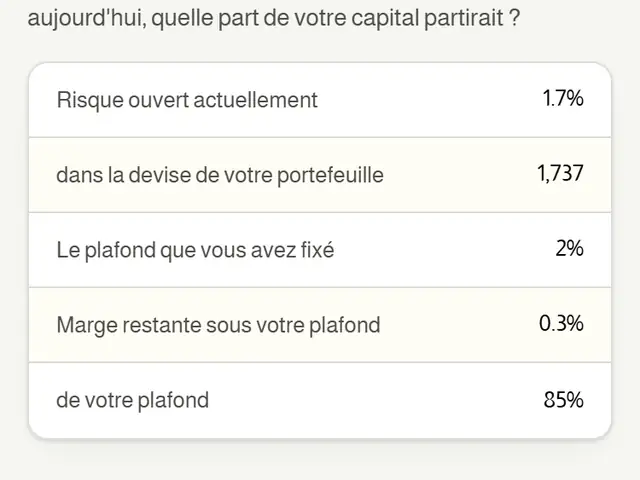 Budget de risque : le risque ouvert en pourcentage et dans la devise du portefeuille.